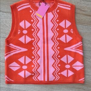 THML Orange and Pink Patterned Knit Vest